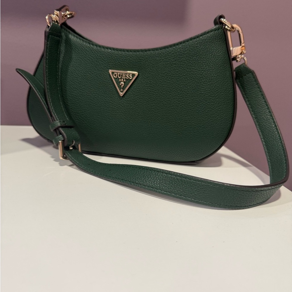 GUESS Dark Green Shoulder Bag with Gold Accents